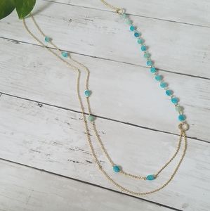 Turquoise Stone Double Strand 14KGP Necklace